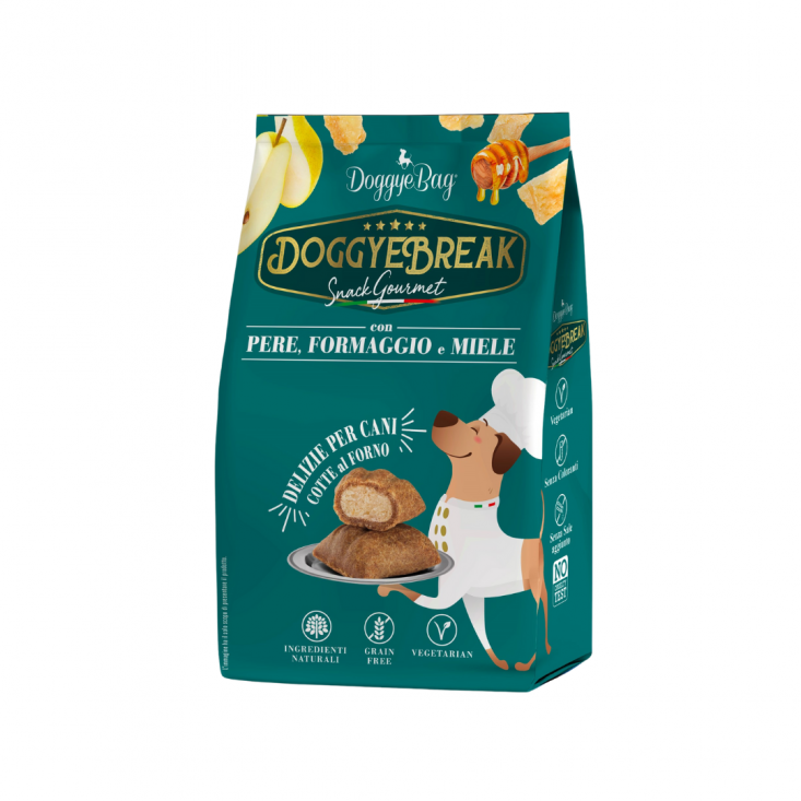 DoggyeBag Doggyebreak con Pere, Formaggio e Miele 180 g DoggyeBag Doggyebreak con Pere, Formaggio e Miele 180 g
